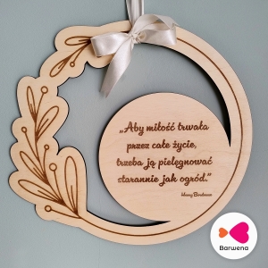 Dekoracja ślubna - wianek z cytatem